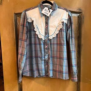 Vintage Kenny Rogers Western Shirt Pearl Snap Shirt Ruffle Lace Rodeo Top size S